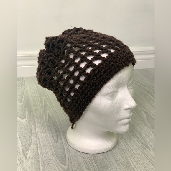 Handmade Brown Crochet Slouchy Beanie Hat - Picture 2 of 4
